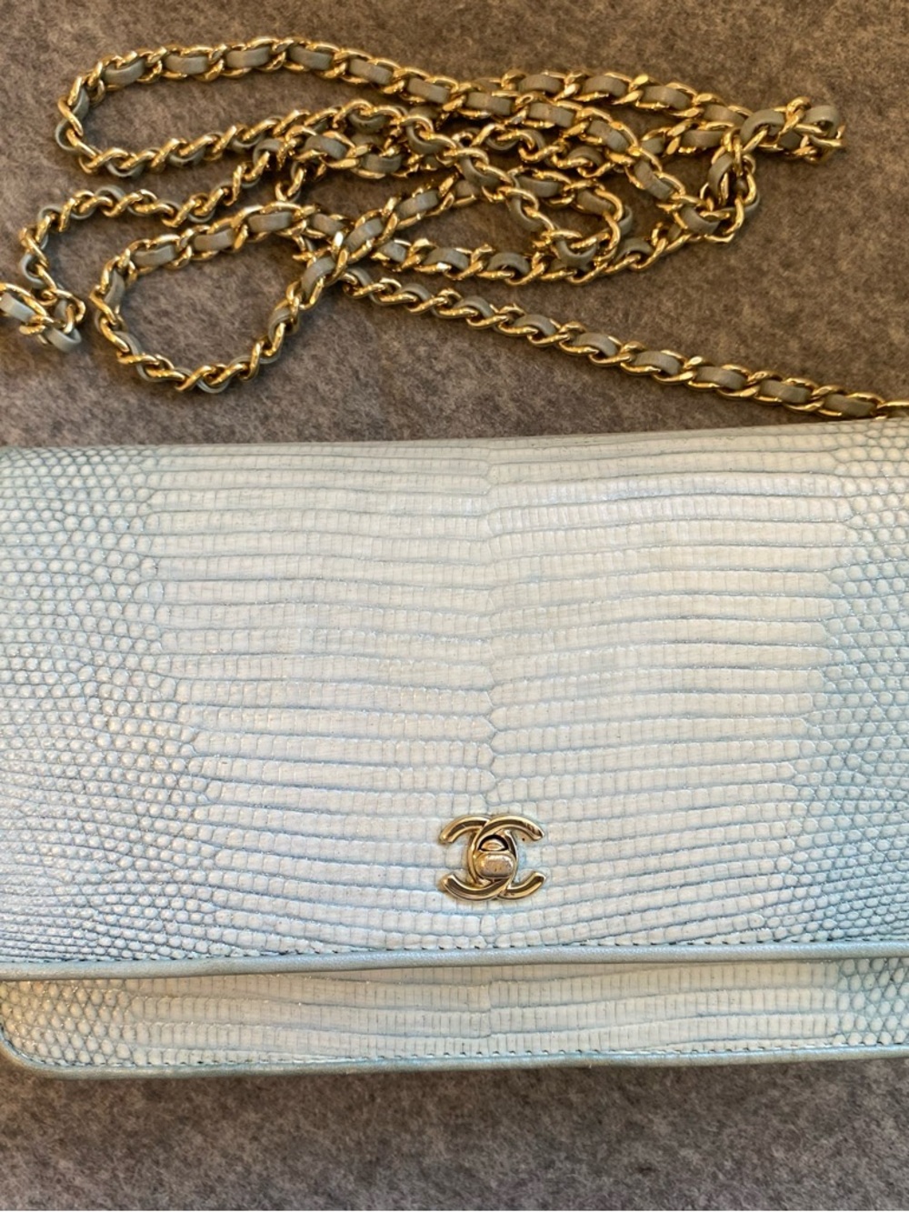 CHANEL Python leather wallet on chain